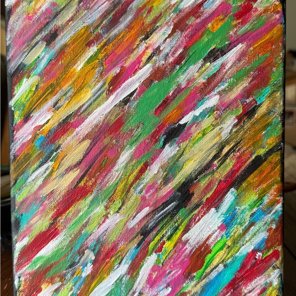 Dynamic Red and Pink Abstract Painting - Picture 3 of 3